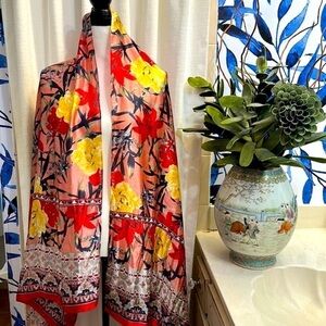 NWOT Pretty Persuasions Red and Yellow Floral Shawl Scarf Cover Up One Size